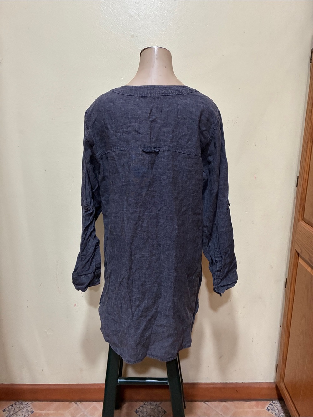 Eileen Fisher Indigo Button-Front 100% Linen Tunic - Picture 2 of 6